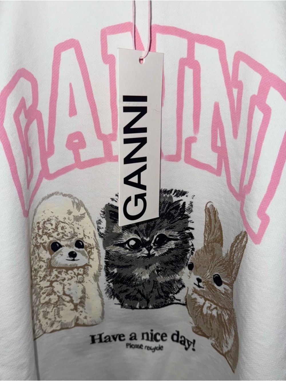 GANNI WHITE ANIMAL PRINT HOODIE IN BRIGHT WHITE - Picture 3 of 11